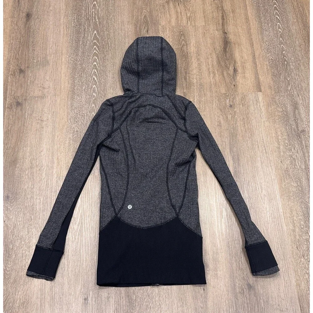 Lululemon Hoodie Herringbone Black Womens Size 2 Full Zip Thumbholes Jacket - Picture 9 of 11